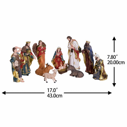 11-Piece Nativity Set – Hand-Painted Resin Christmas Nativity Figurines with Holy Family, Three Wise Men, Angel, Shepherd & Stable Animals – Indoor Holiday & Devotional Decor