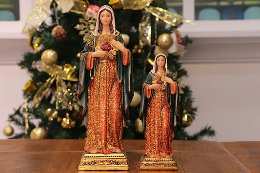 Sacred Heart Virgin Mary Statue, Hand-Painted Resin Catholic Figurine - Immaculate Heart Mary for Home Altar & Prayer Corner, Available in 8", 11", 13.5"