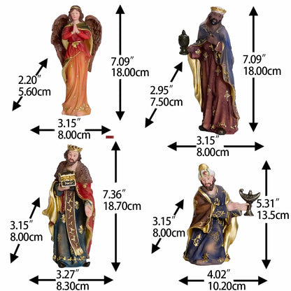11-Piece Nativity Set – Hand-Painted Resin Christmas Nativity Figurines with Holy Family, Three Wise Men, Angel, Shepherd & Stable Animals – Indoor Holiday & Devotional Decor
