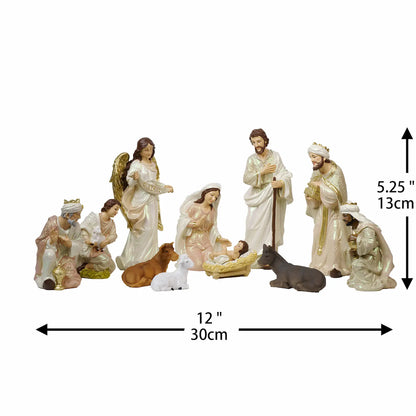 11-Piece Nativity Set with Gloria Angel – Blush Pink & Ivory Hand-Painted Resin, 3 Sizes