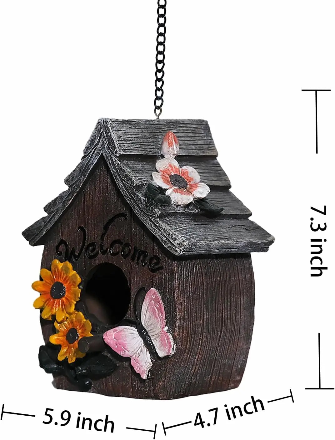 rustic hanging "Welcome" birdhouse ornament dimension