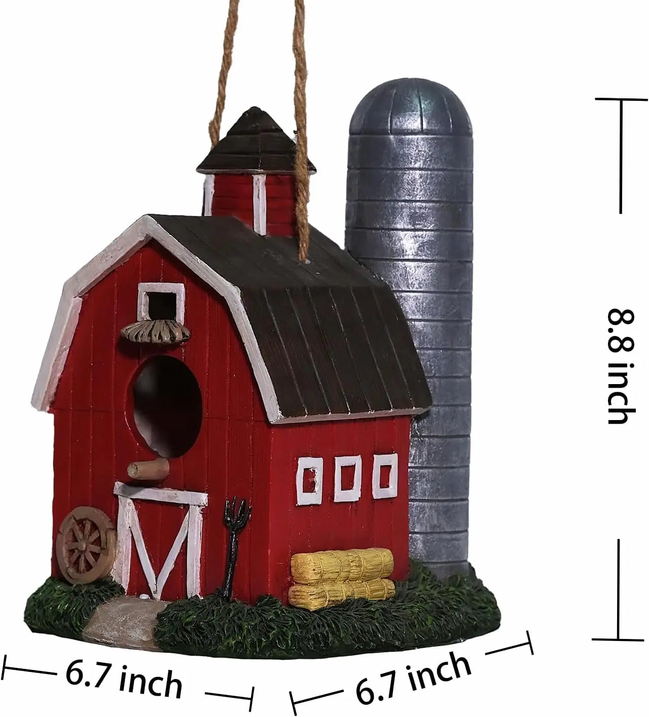 Red barn birdhouse with dimensions
