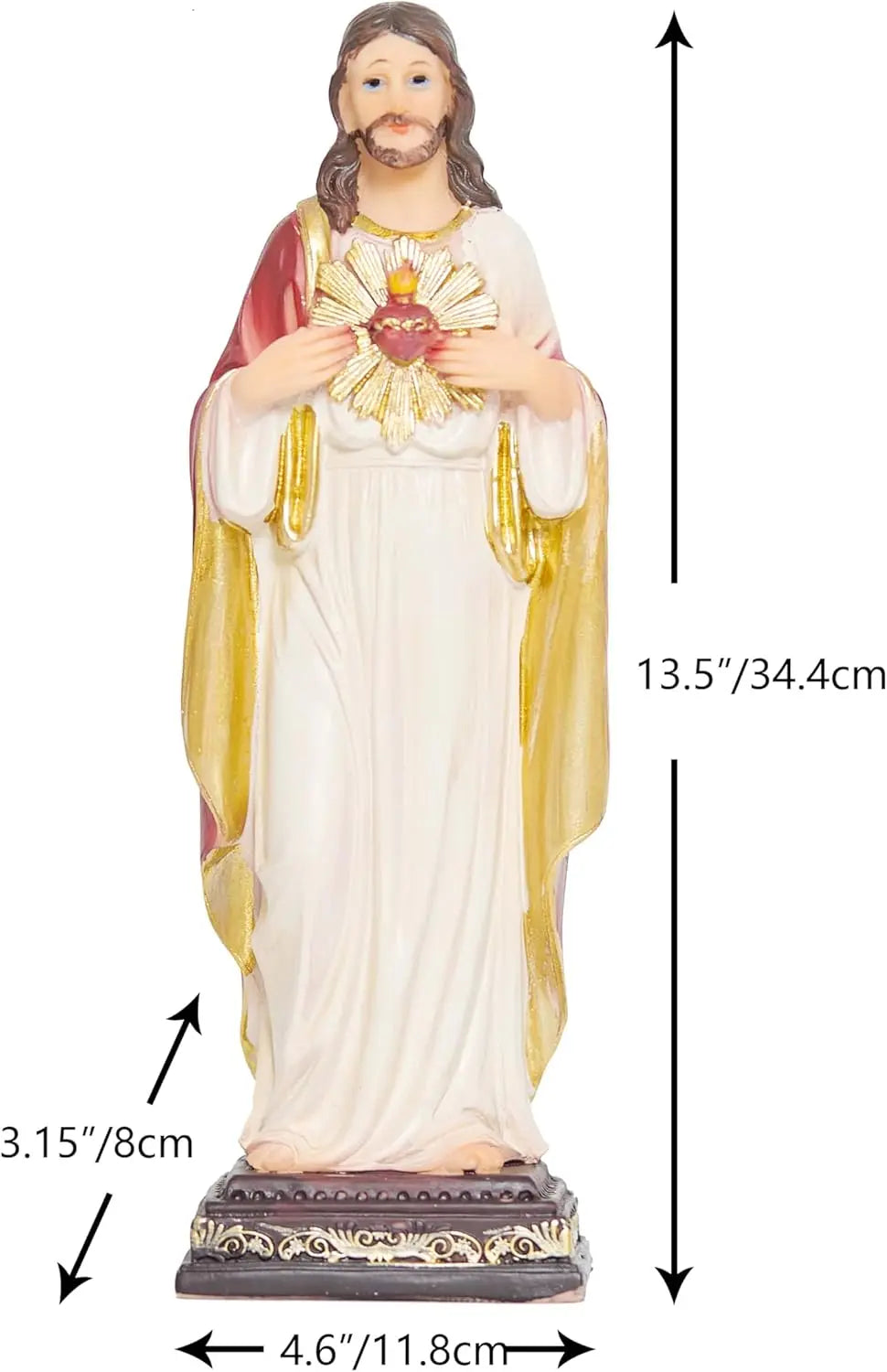 Sacred Heart of Jesus figurine with measurements, 13.5 inches height