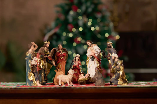 11-Piece Nativity Set – Hand-Painted Resin Christmas Nativity Figurines with Holy Family, Three Wise Men, Angel, Shepherd & Stable Animals – Indoor Holiday & Devotional Decor