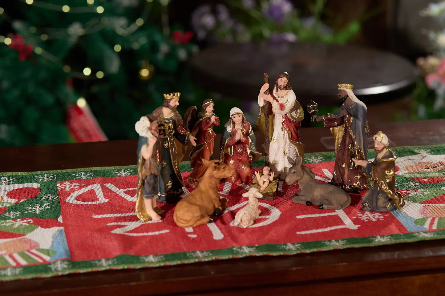 11-Piece Nativity Scene Set – Hand-Painted Resin Christmas Nativity Figurines with Holy Family, Three Wise Men, Angel, Shepherd & Animals – Indoor Holiday Decor