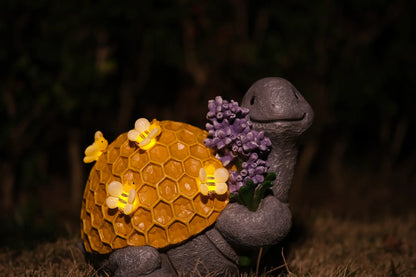 illuminated bee LEDs on honeycomb shell turtle yard ornament