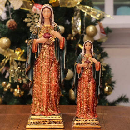 Sacred Heart Virgin Mary Statue, Hand-Painted Resin Catholic Figurine - Immaculate Heart Mary for Home Altar & Prayer Corner, Available in 8", 11", 13.5"