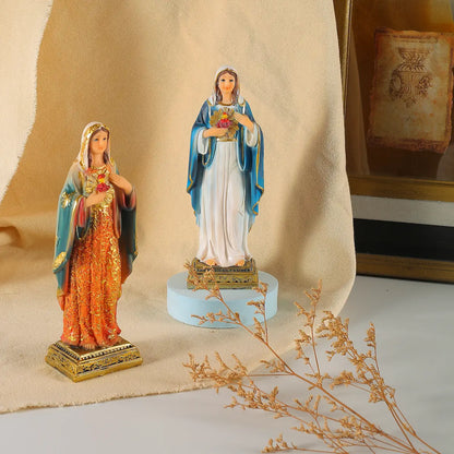 Sacred Heart Virgin Mary Statue, Hand-Painted Resin Catholic Figurine - Immaculate Heart Mary for Home Altar & Prayer Corner, Available in 8", 11", 13.5"