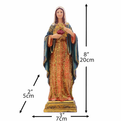 Sacred Heart Virgin Mary Statue, Hand-Painted Resin Catholic Figurine - Immaculate Heart Mary for Home Altar & Prayer Corner, Available in 8", 11", 13.5"