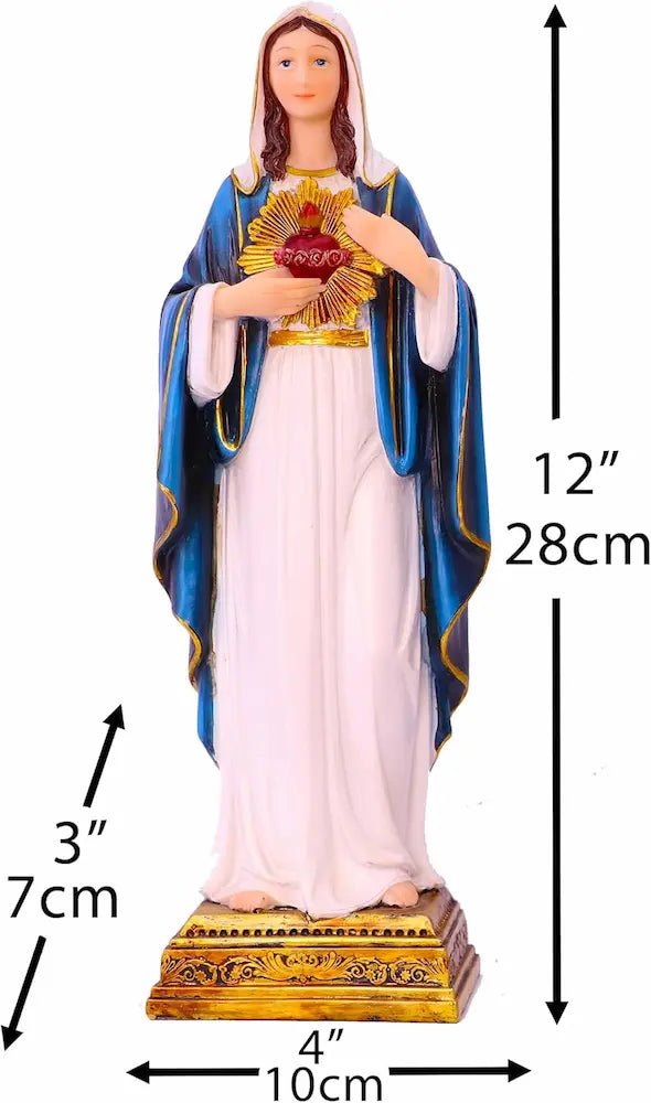 Immaculate Heart of Virgin Mary statue, 12-inch, white.
