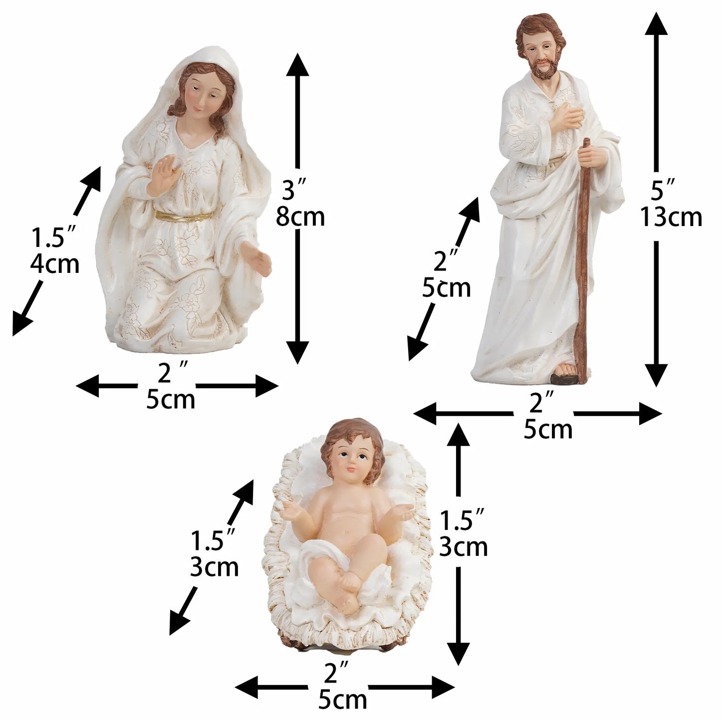 White and Gold Nativity Figurine Set - Holy Family, Wise Men, Angel and Animals - Christmas Manger Scene Decor