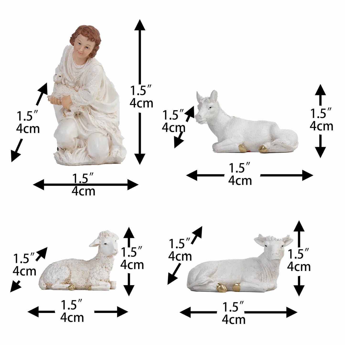 White and Gold Nativity Figurine Set - Holy Family, Wise Men, Angel and Animals - Christmas Manger Scene Decor