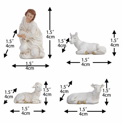 White and Gold Nativity Figurine Set - Holy Family, Wise Men, Angel and Animals - Christmas Manger Scene Decor