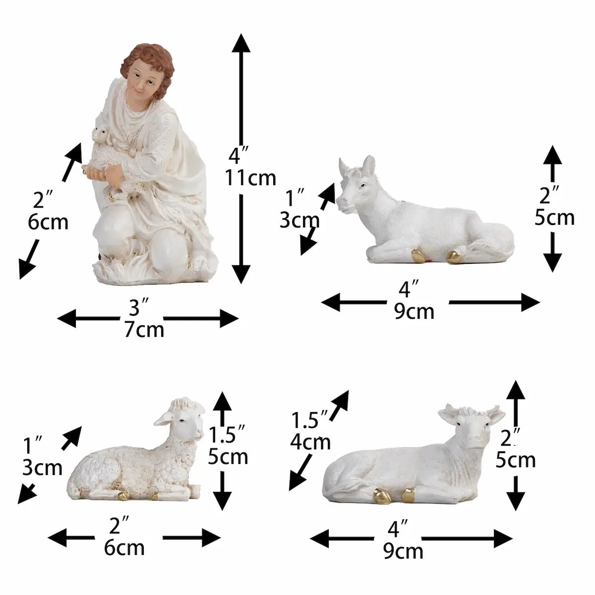White and Gold Nativity Figurine Set - Holy Family, Wise Men, Angel and Animals - Christmas Manger Scene Decor