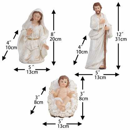 White and Gold Nativity Figurine Set - Holy Family, Wise Men, Angel and Animals - Christmas Manger Scene Decor