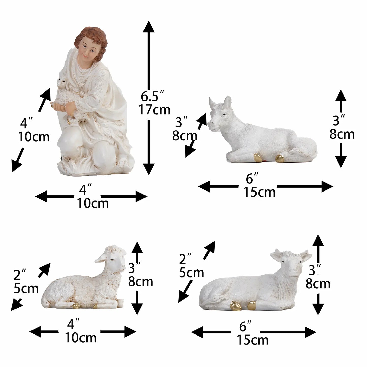 White and Gold Nativity Figurine Set - Holy Family, Wise Men, Angel and Animals - Christmas Manger Scene Decor