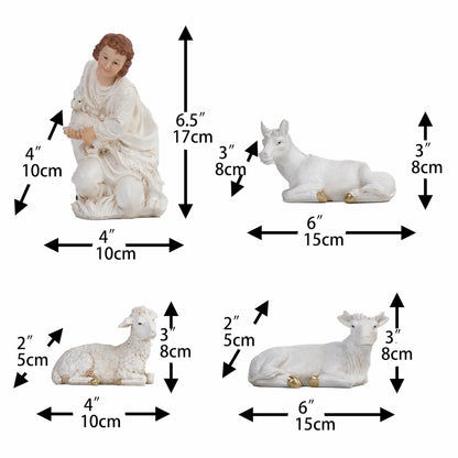 White and Gold Nativity Figurine Set - Holy Family, Wise Men, Angel and Animals - Christmas Manger Scene Decor