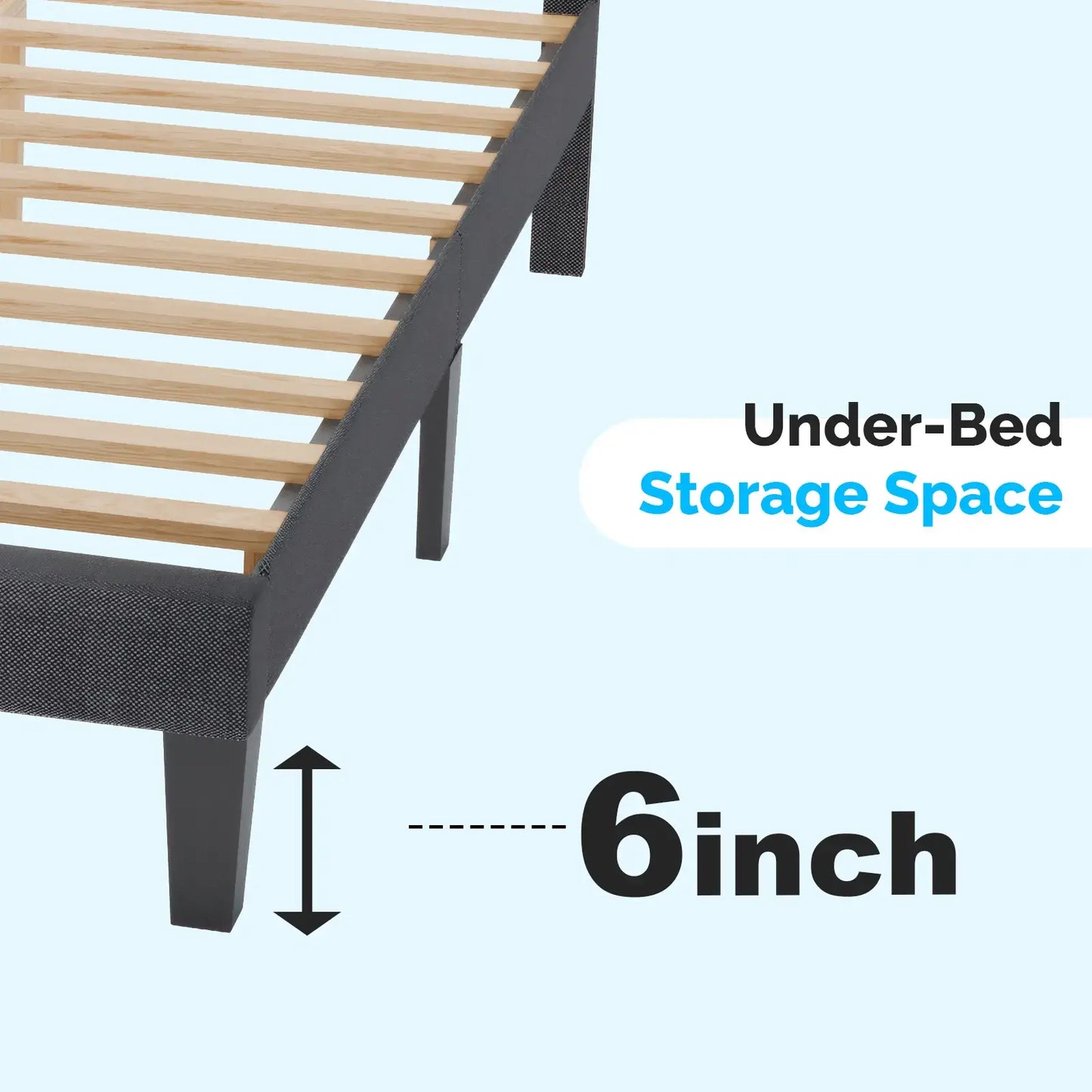 Queen Size Upholstered Platform Bed Frame with Adjustable Headboard, Wooden Slat Support, No Box Spring Needed, Dark Grey Linen Fabric Bed Base