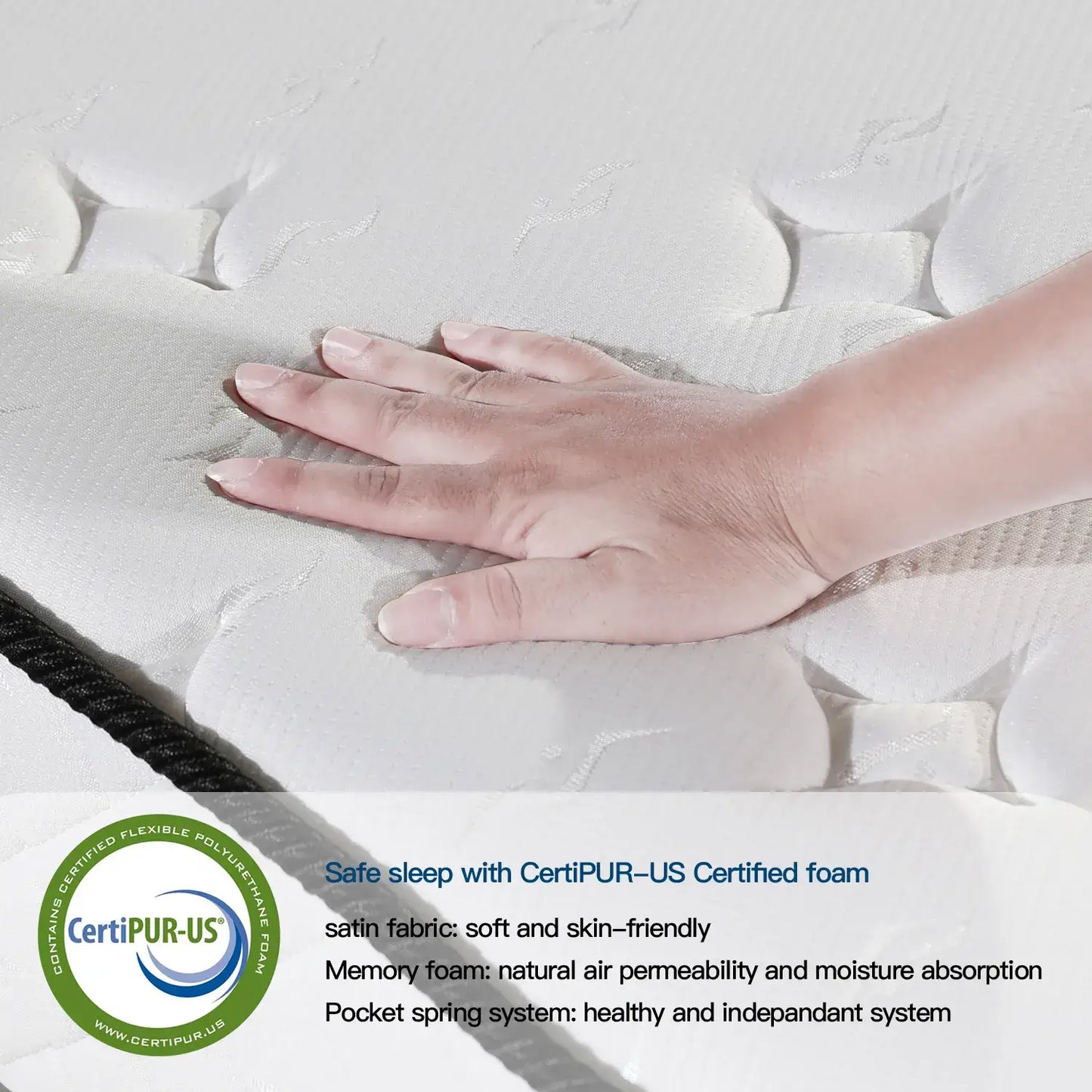 Zayton Queen Size 9.1 Inch Pocket Spring Memory Foam Mattress, CertiPUR-US Certified Medium Firm Hybrid Mattress