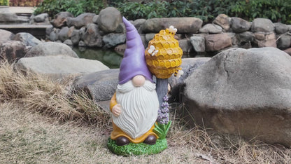 Video of Lighted Bee Garden Gnome Statue with Honeycomb Staff