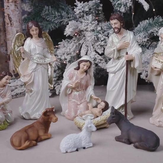 Zayton 11-piece Nativity Set with Gloria Angel Video