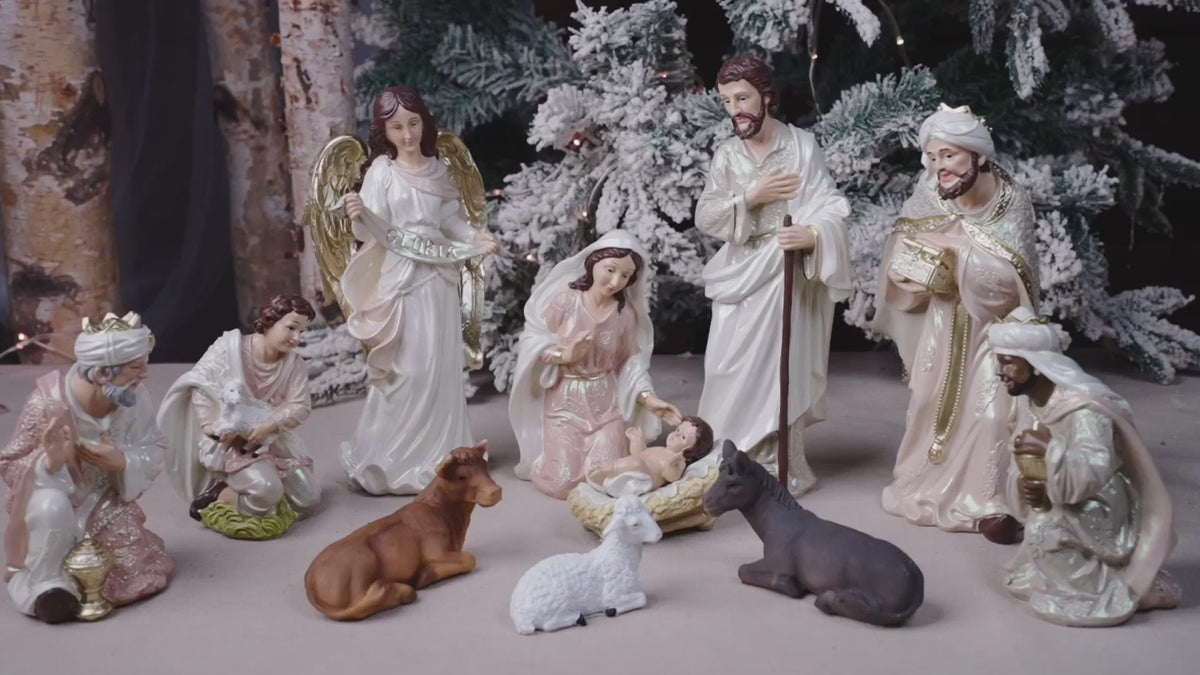 Zayton 11-piece Nativity Set with Gloria Angel Video