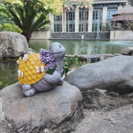 Solar Lighted Bee Turtle Garden Statue Video