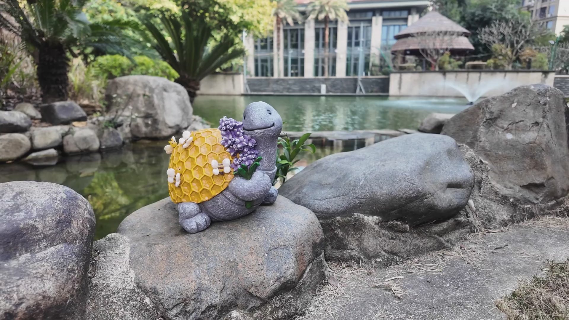 Solar Lighted Bee Turtle Garden Statue Video