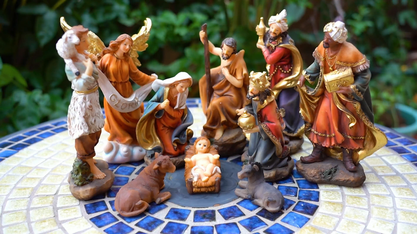 Zayton Nativity Scene Set Baby Jesus Manger Christmas Crib Figurines Miniatures Ornament Church Statue Xmas Gift Home Decoration
